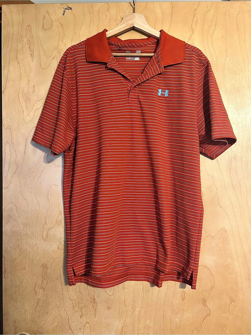 Under Armour HeatGear Striped Golf Polo Orange & Blue Size Large
